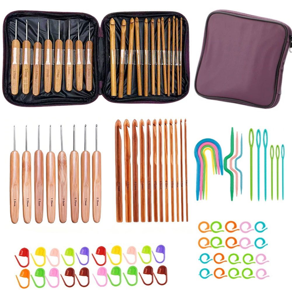 74pcs Bamboo Crochet Hooks Set - Tool Bag recension och pris